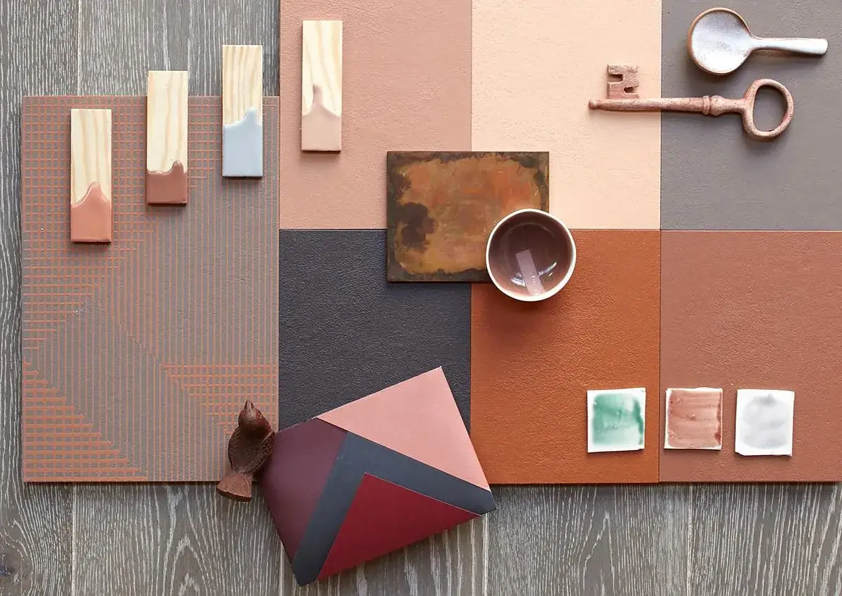 A moodboard with art concepts and color swatches